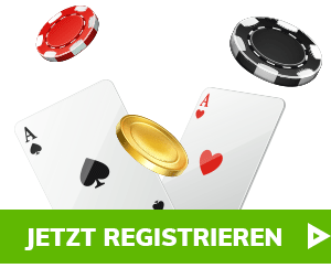 Ass Spielkarten mit bunten Casino Chips und Registrieren Button