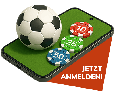 Smartphone mit Fußball und bunten Spielchips